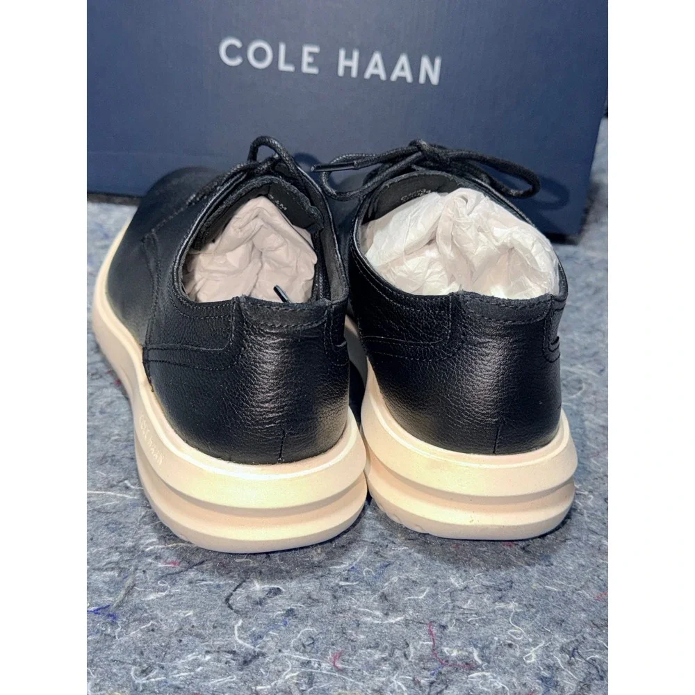 Cole Haan Mens 8.5M GRND+ Plain Toe Oxford Black Leather Ivory Shoes C36934 NEW